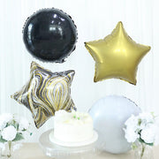6 Round Crown and Star Mylar Foil Balloons Set - White Gold Black BLOON_KIT08_CRWN_GOLD
