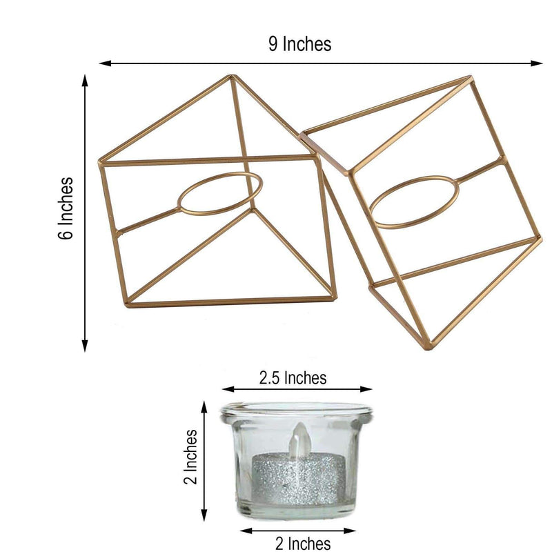 6" tall 2 Jointed Geometric Stand with Glass Votive Candle Holders