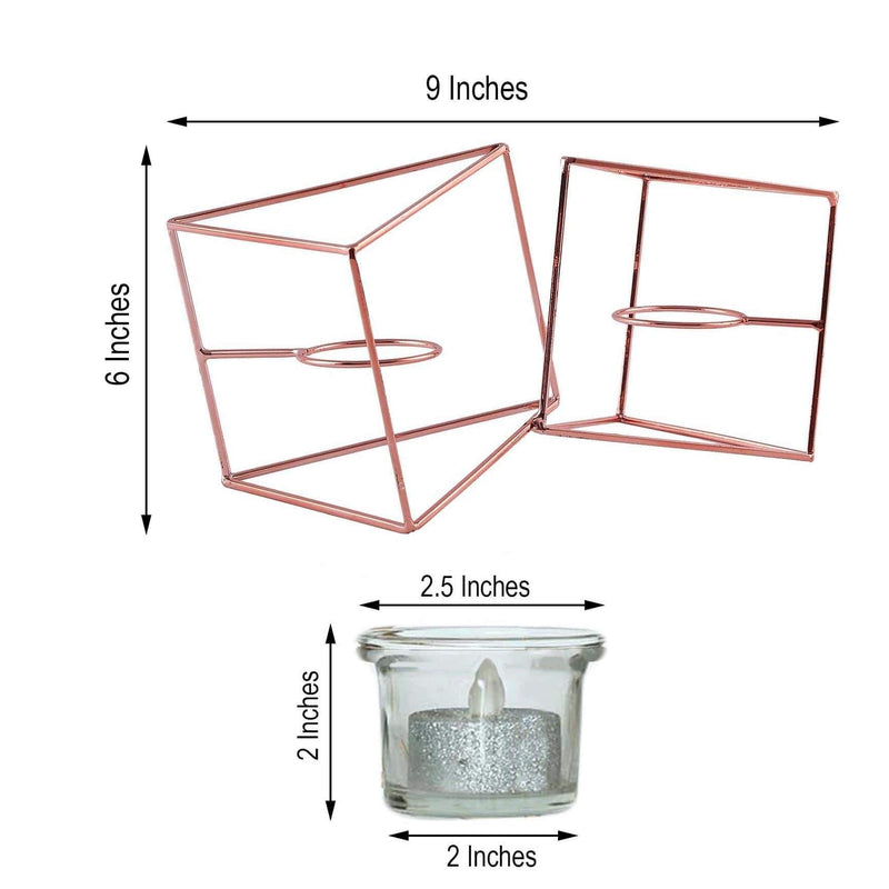 6" tall 2 Jointed Geometric Stand with Glass Votive Candle Holders