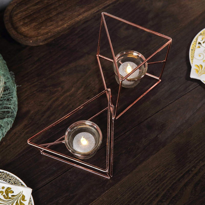 6" tall 2 Jointed Geometric Stand with Glass Votive Candle Holders