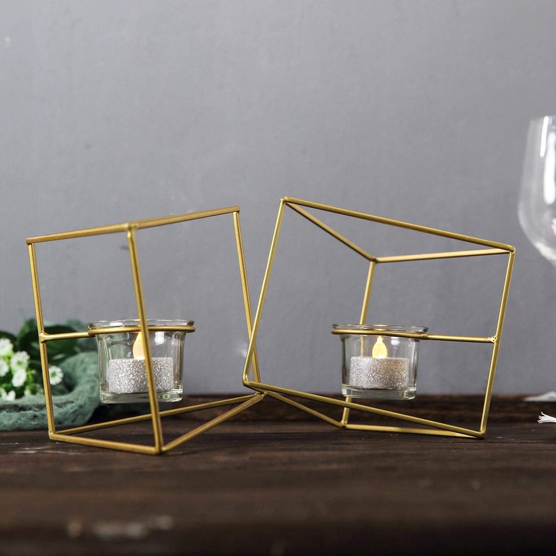6" tall 2 Jointed Geometric Stand with Glass Votive Candle Holders