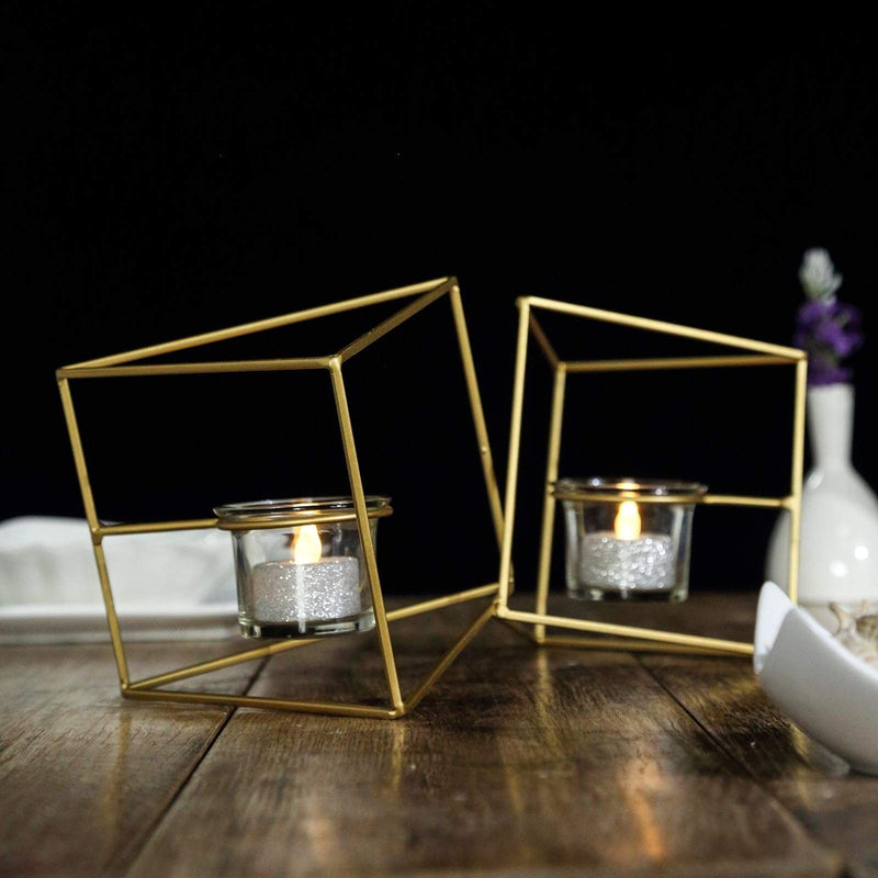 6" tall 2 Jointed Geometric Stand with Glass Votive Candle Holders