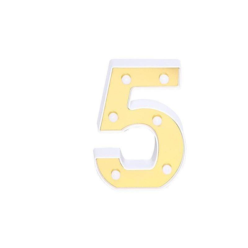 6" tall LED Lighted Gold Marquee Numbers WOD_METLTR03_6_5