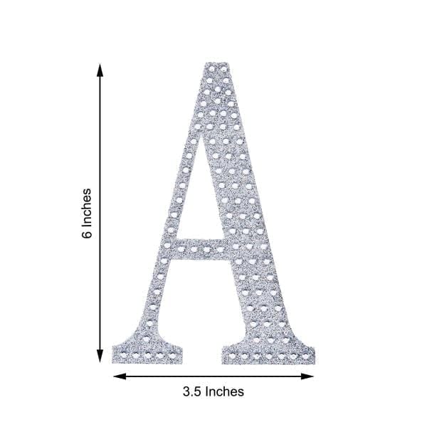 6" tall Letter Self-Adhesive Rhinestones Gem Sticker - Silver