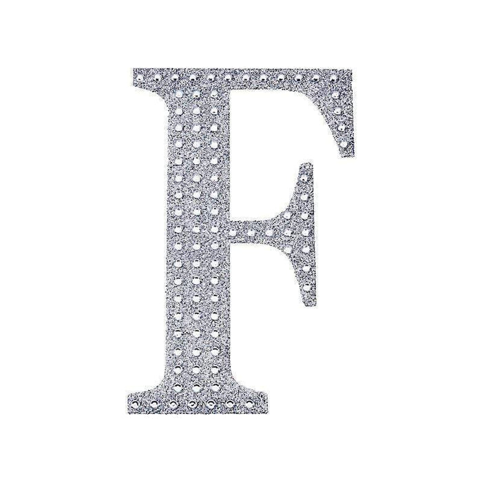 6" tall Letter Self-Adhesive Rhinestones Gem Sticker - Silver DIA_NUM_GLIT6_SILV_F