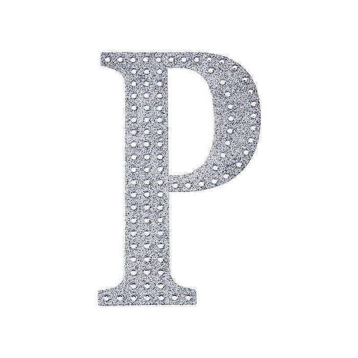 6" tall Letter Self-Adhesive Rhinestones Gem Sticker - Silver DIA_NUM_GLIT6_SILV_P
