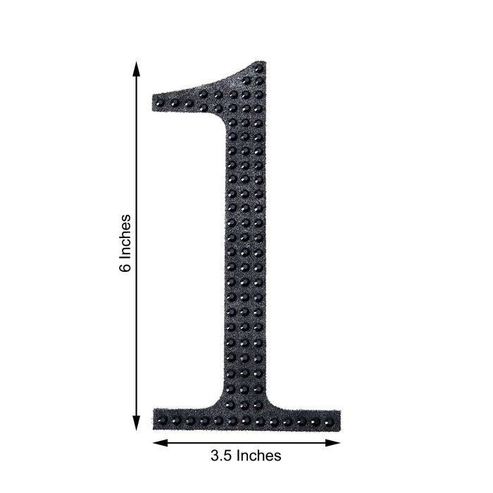 6" tall Number Self-Adhesive Rhinestones Gem Stickers - Black