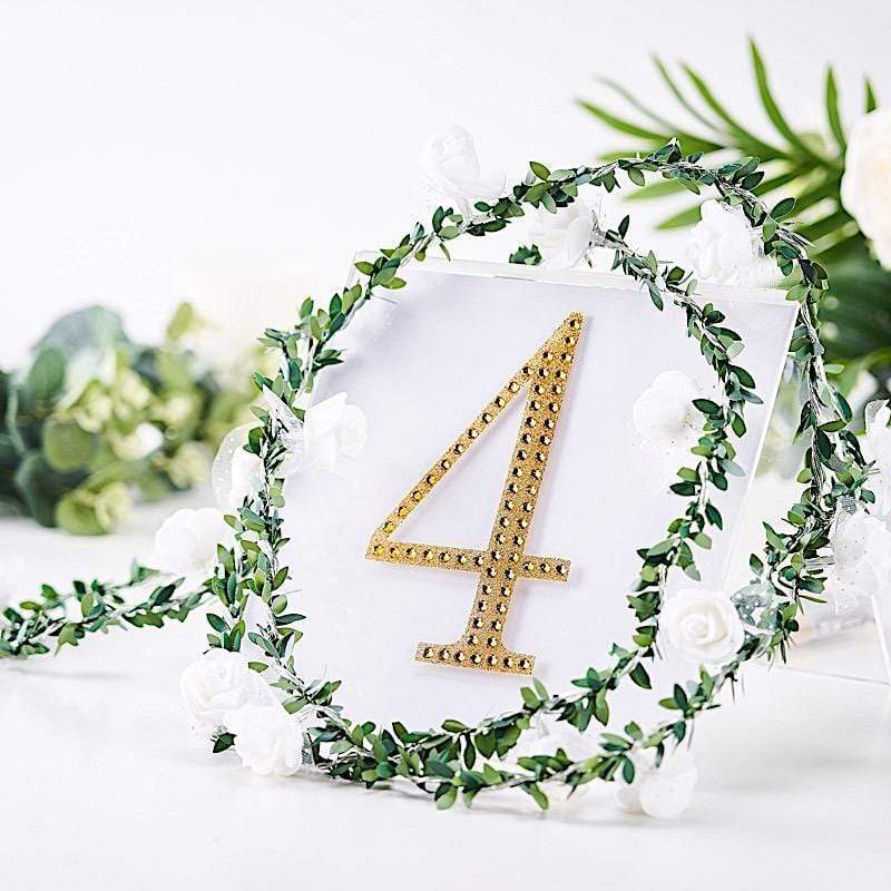 6" tall Number Self-Adhesive Rhinestones Gem Stickers - Gold