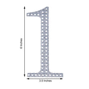 6" tall Number Self-Adhesive Rhinestones Gem Stickers - Silver
