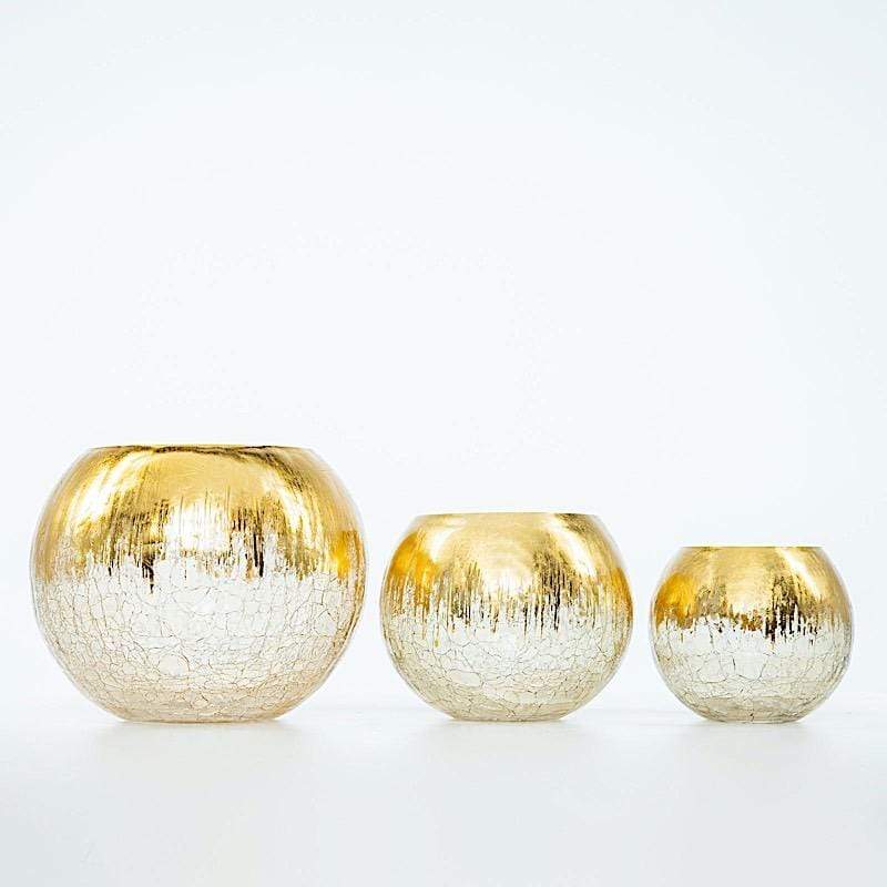 6" tall Round Crackle Glass Candle Holder Vase - Gold VASE_A68_8_GOLD