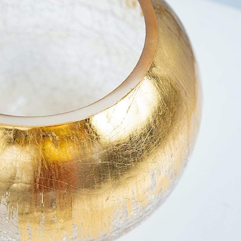 6" tall Round Crackle Glass Candle Holder Vase - Gold VASE_A68_8_GOLD