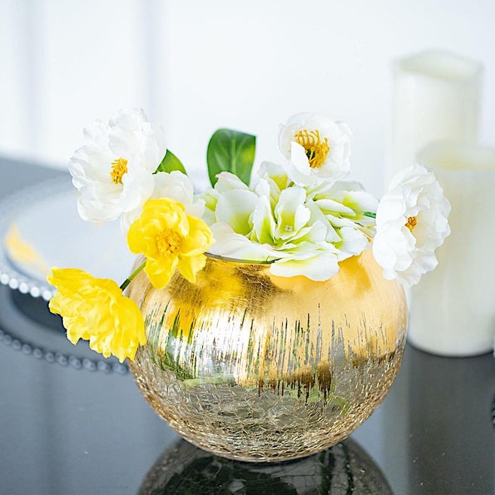 6" tall Round Crackle Glass Candle Holder Vase - Gold VASE_A68_8_GOLD