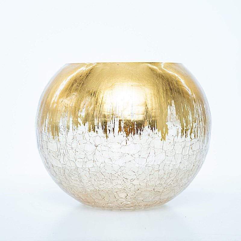 6" tall Round Crackle Glass Candle Holder Vase - Gold VASE_A68_8_GOLD