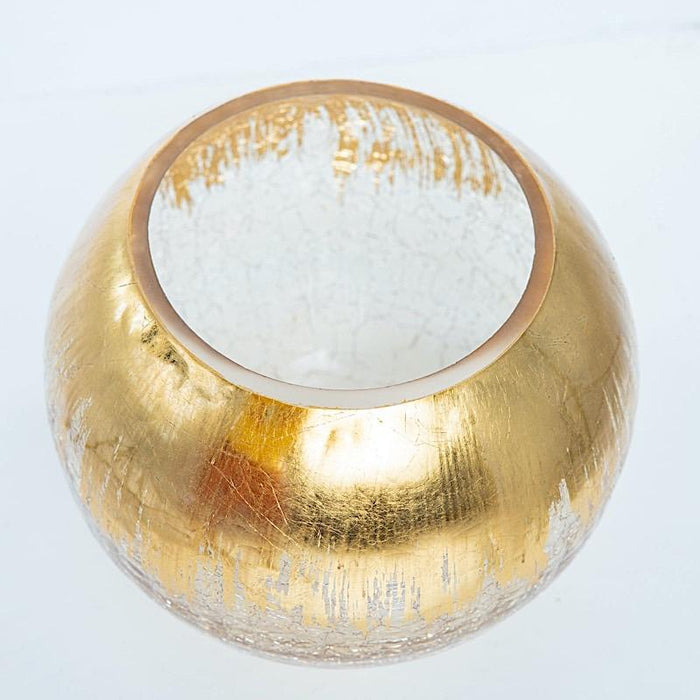 6" tall Round Crackle Glass Candle Holder Vase - Gold VASE_A68_8_GOLD