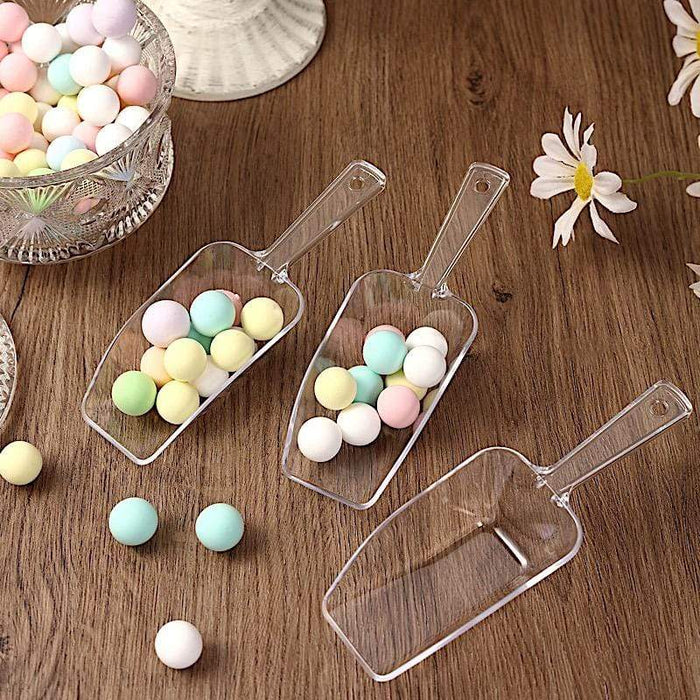 6 Treats and Candy Table Scoopers - Clear - Disposable Tableware PLST_SCOOP_CLR