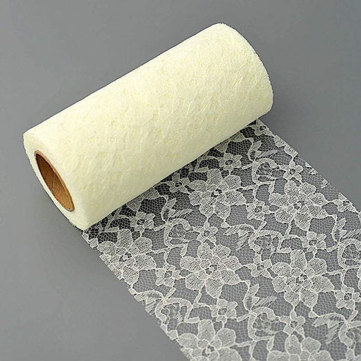 6" x 10 yards Floral Lace Fabric Roll - Ivory TUL_LACE6_002
