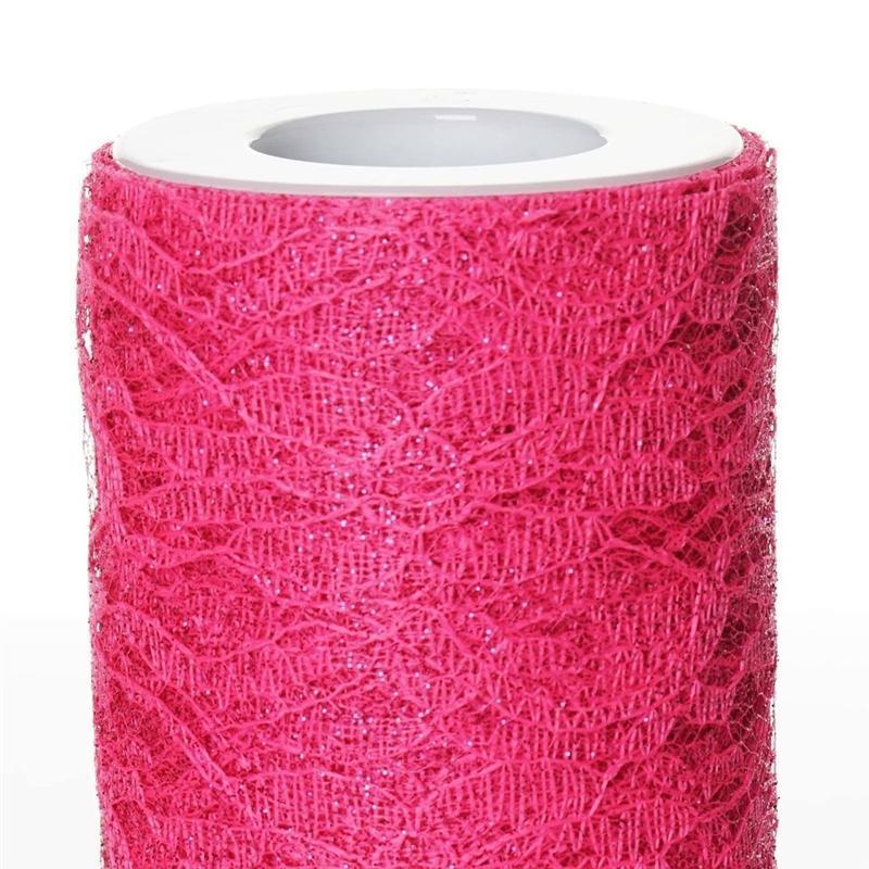 6" x 10 yards Glittered Lace Fabric Bolt - Fuchsia TUL_B6_033