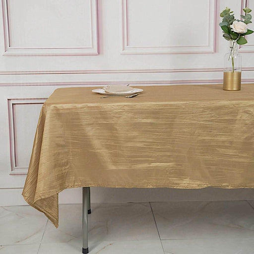 60" x 102" Accordion Metallic Crinkled Taffeta Rectangular Tablecloth - Gold TAB_ACRNK_60102_GOLD