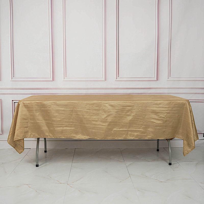60" x 102" Accordion Metallic Crinkled Taffeta Rectangular Tablecloth - Gold TAB_ACRNK_60102_GOLD