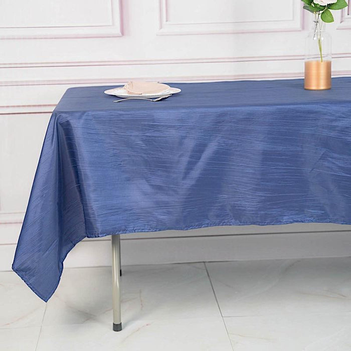 60" x 102" Accordion Metallic Crinkled Taffeta Rectangular Tablecloth - Navy Blue TAB_ACRNK_60102_NAVY