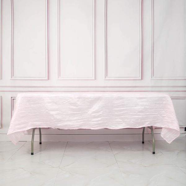 60" x 102" Accordion Metallic Crinkled Taffeta Rectangular Tablecloth - Pink TAB_ACRNK_60102_PINK