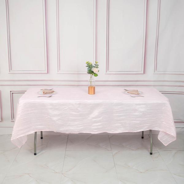 60" x 102" Accordion Metallic Crinkled Taffeta Rectangular Tablecloth - Pink TAB_ACRNK_60102_PINK