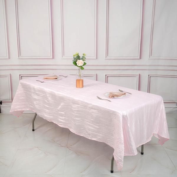 60" x 102" Metallic Crinkled Taffeta Rectangular Tablecloth - Pink TAB_ACRNK_60102_PINK