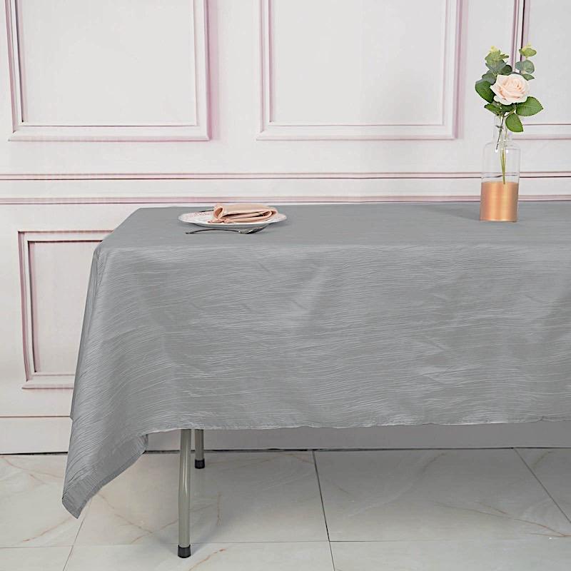 60" x 102" Metallic Crinkled Taffeta Rectangular Tablecloth - Silver TAB_ACRNK_60102_SILV