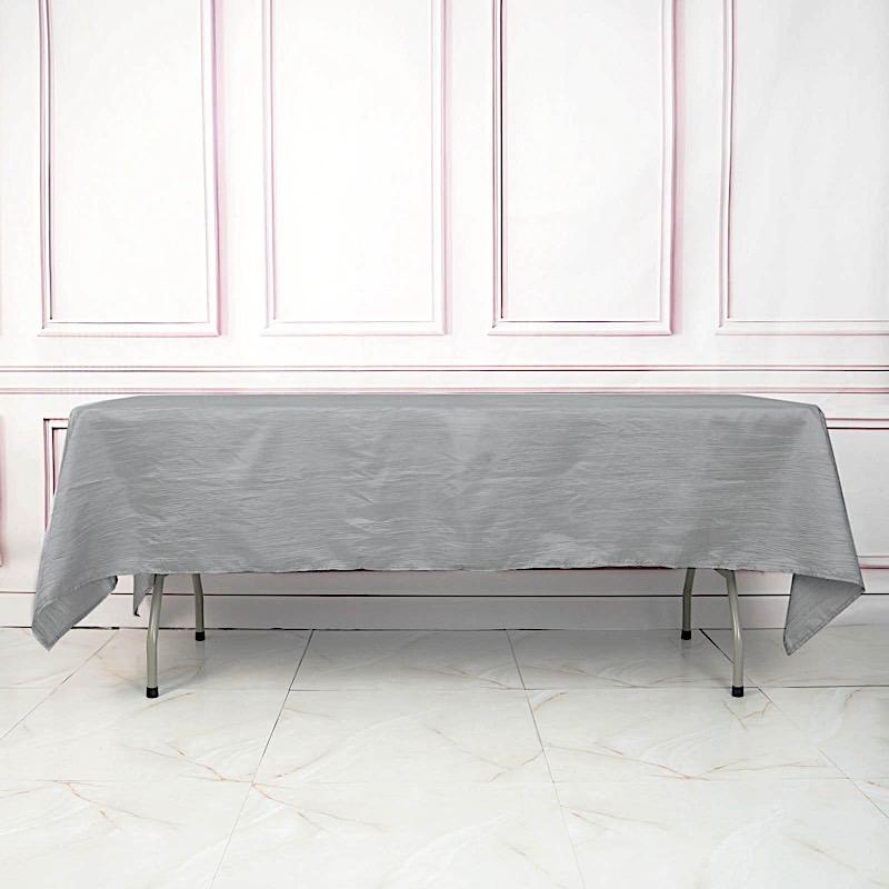 60" x 102" Accordion Metallic Crinkled Taffeta Rectangular Tablecloth - Silver TAB_ACRNK_60102_SILV