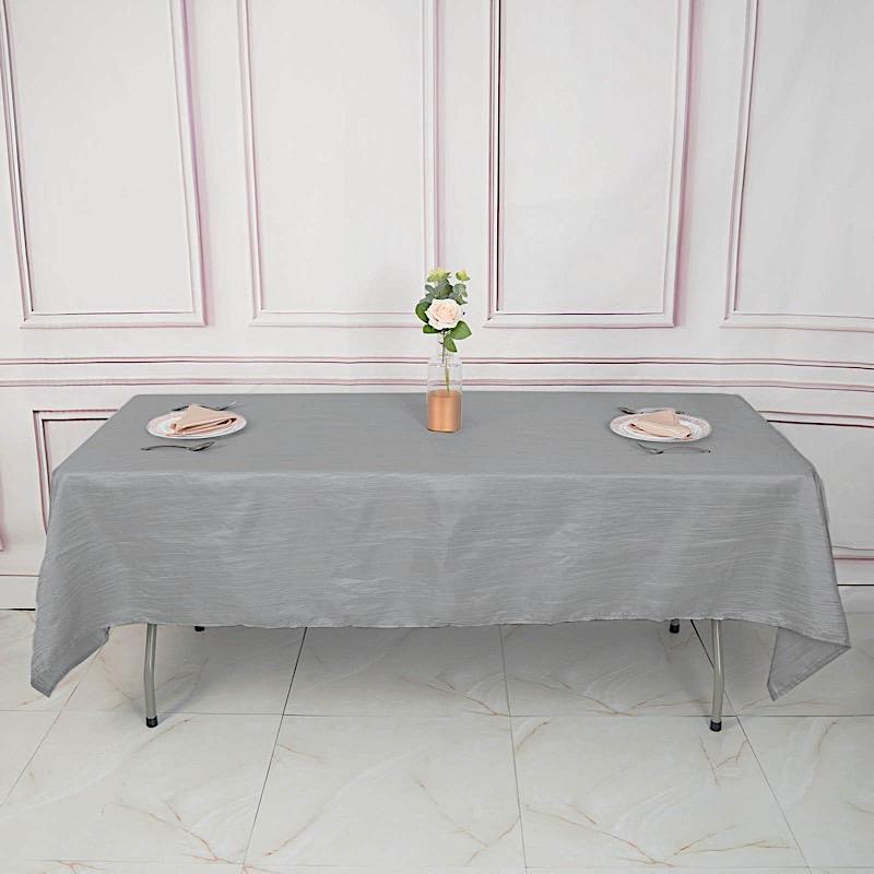 60" x 102" Accordion Metallic Crinkled Taffeta Rectangular Tablecloth - Silver TAB_ACRNK_60102_SILV