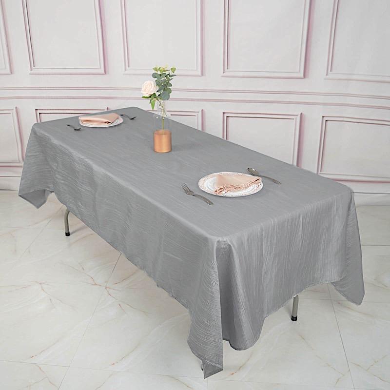 60" x 102" Accordion Metallic Crinkled Taffeta Rectangular Tablecloth - Silver TAB_ACRNK_60102_SILV