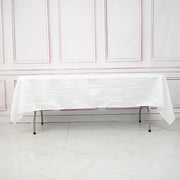 60" x 102" Accordion Metallic Crinkled Taffeta Rectangular Tablecloth - White TAB_ACRNK_60102_WHT