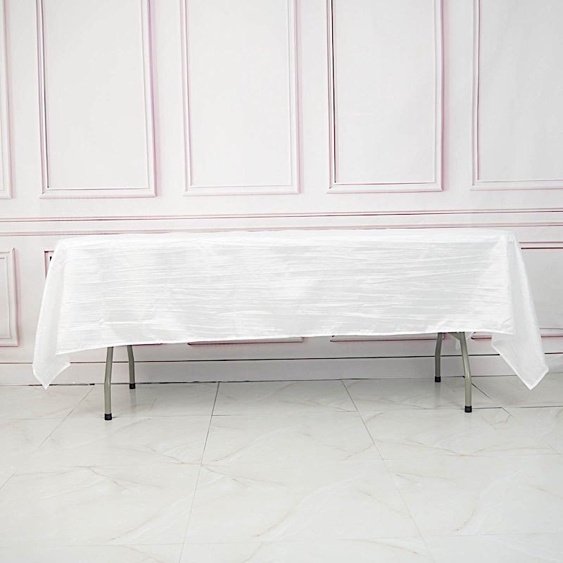 60" x 102" Accordion Metallic Crinkled Taffeta Rectangular Tablecloth - White TAB_ACRNK_60102_WHT