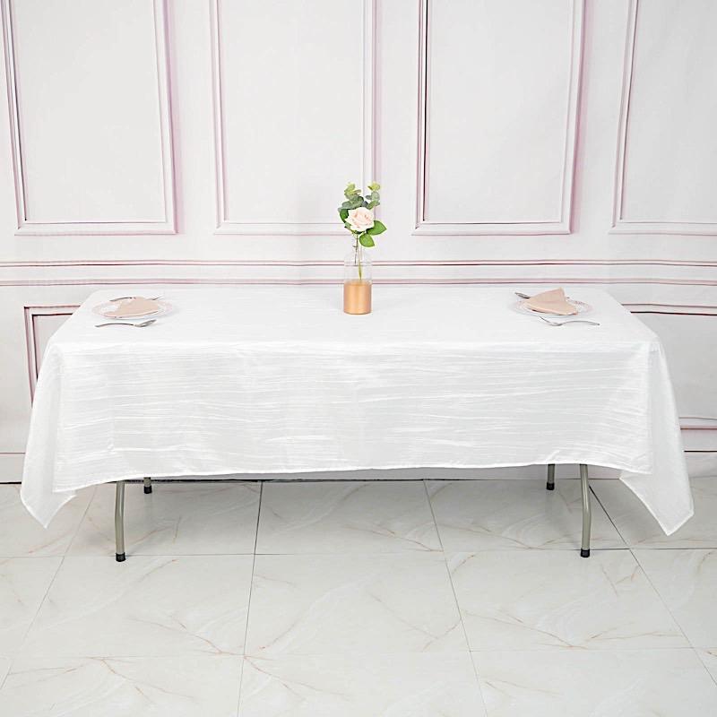 60" x 102" Accordion Metallic Crinkled Taffeta Rectangular Tablecloth - White TAB_ACRNK_60102_WHT