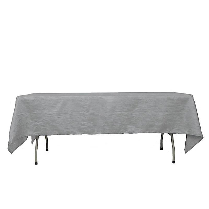 60" x 102" Accordion Metallic Crinkled Taffeta Rectangular Tablecloth TAB_ACRNK_60102_SILV