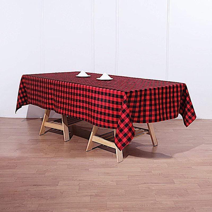 60" x 102" Checkered Gingham Polyester Tablecloth - Black and Red TAB_CHK60102_BLKRED