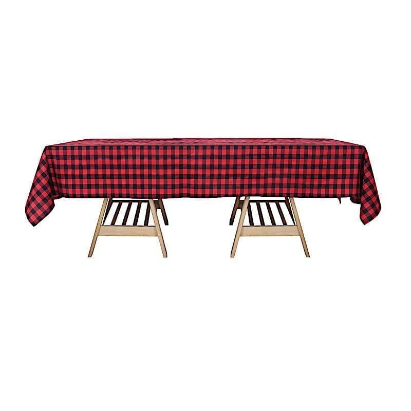 60" x 102" Checkered Gingham Polyester Tablecloth - Black and Red TAB_CHK60102_BLKRED
