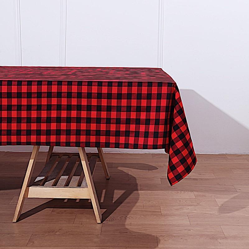 60" x 102" Checkered Gingham Polyester Tablecloth - Black and Red TAB_CHK60102_BLKRED