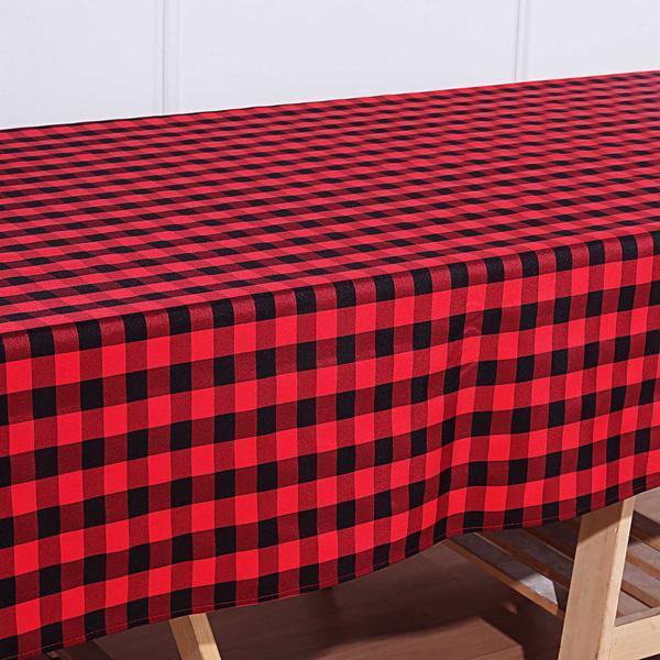 60" x 102" Checkered Gingham Polyester Tablecloth - Black and Red TAB_CHK60102_BLKRED