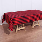 60" x 102" Checkered Gingham Polyester Tablecloth - Black and Red TAB_CHK60102_BLKRED