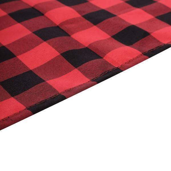 60" x 102" Checkered Gingham Polyester Tablecloth - Black and Red TAB_CHK60102_BLKRED