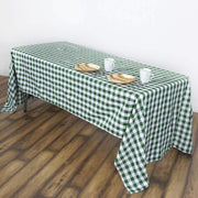 60" x 102" Checkered Gingham Polyester Tablecloth - Green and White TAB_CHK60102_GRN