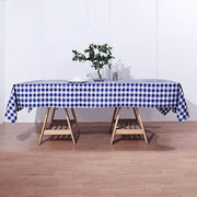 60" x 102" Checkered Gingham Polyester Tablecloth - Navy Blue and White TAB_CHK60102_NAVY
