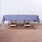 60" x 102" Checkered Gingham Polyester Tablecloth - Navy Blue and White TAB_CHK60102_NAVY