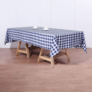 60" x 102" Checkered Gingham Polyester Tablecloth - Navy Blue and White TAB_CHK60102_NAVY