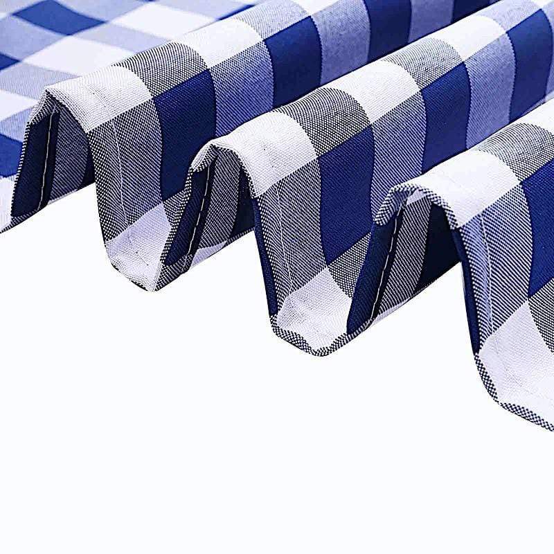 60" x 102" Checkered Gingham Polyester Tablecloth - Navy Blue and White TAB_CHK60102_NAVY