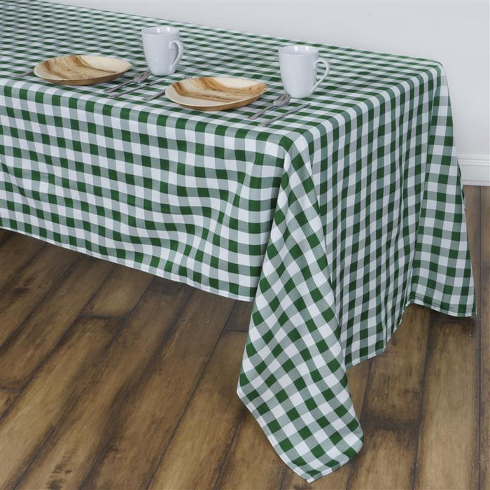 60" x 102" Checkered Gingham Polyester Tablecloth - Green and White TAB_CHK60102_GRN