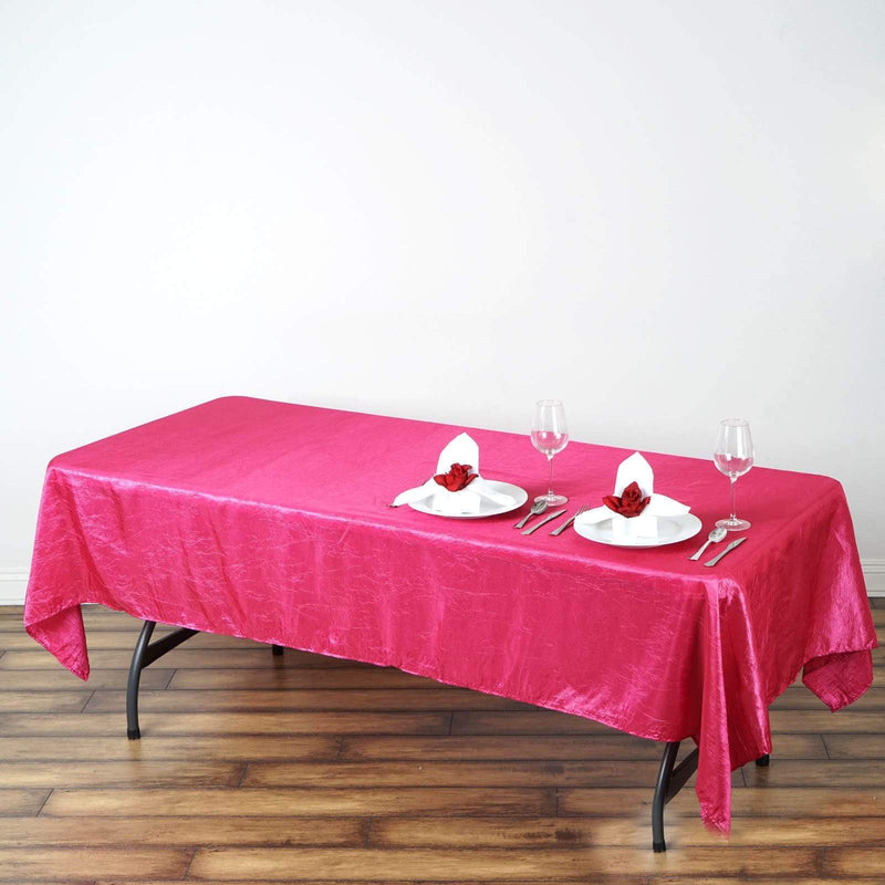 60" x 102" Crinkled Crushed Taffeta Rectangular Tablecloth - Fuchsia TAB_CRNK_60102_FUSH