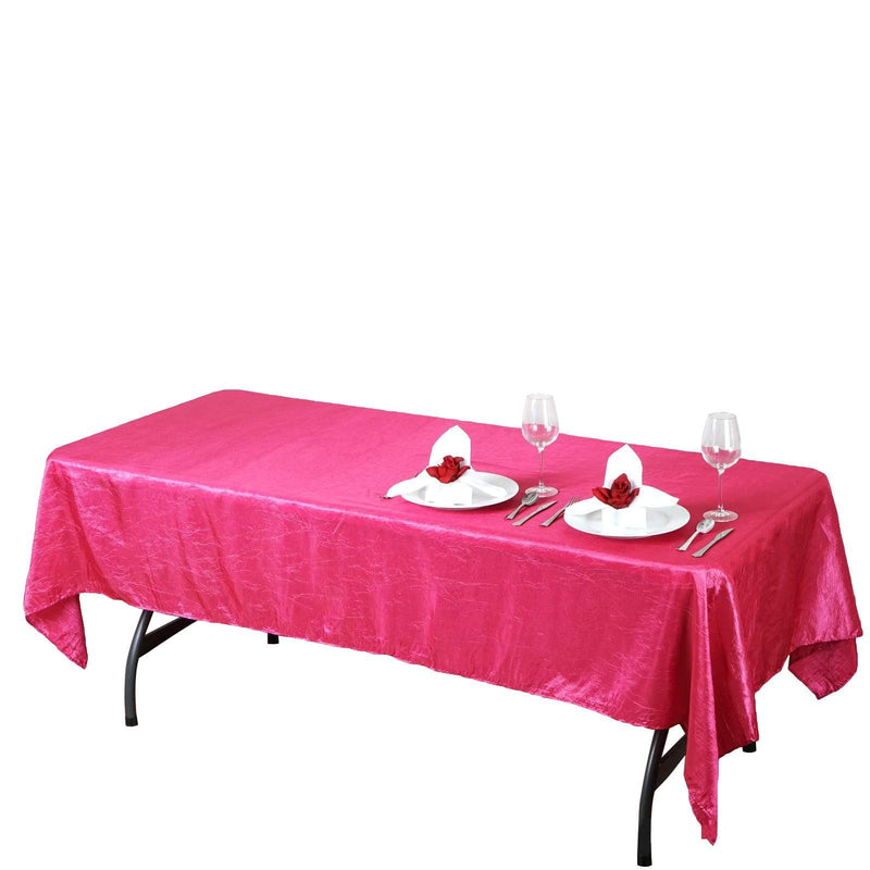 60" x 102" Crinkled Crushed Taffeta Rectangular Tablecloth - Fuchsia TAB_CRNK_60102_FUSH