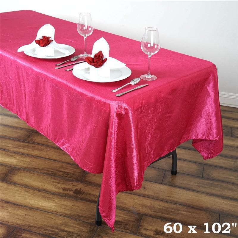 60" x 102" Crinkled Crushed Taffeta Rectangular Tablecloth - Fuchsia TAB_CRNK_60102_FUSH